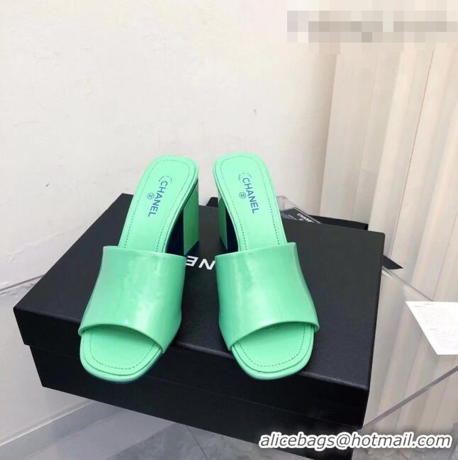 Promotional Chanel Patent Calfskin Slide Sandals 8.5cm G38688 Green 2022