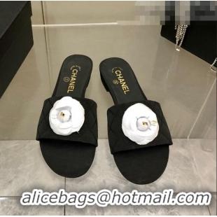 Super Quality Chanel Grosgrain Slide Sandals 2.5cm with Bloom Charm C21508 Black 2022