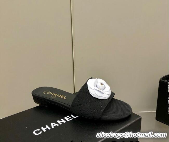 Super Quality Chanel Grosgrain Slide Sandals 2.5cm with Bloom Charm C21508 Black 2022