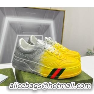 Purchase Gucci Chunky B GG Embossed Leather Sneaker 021601 Yellow/Grey