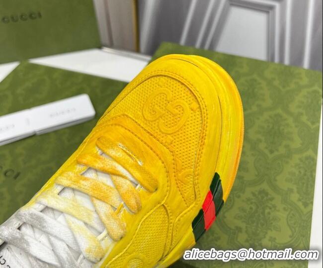 Purchase Gucci Chunky B GG Embossed Leather Sneaker 021601 Yellow/Grey