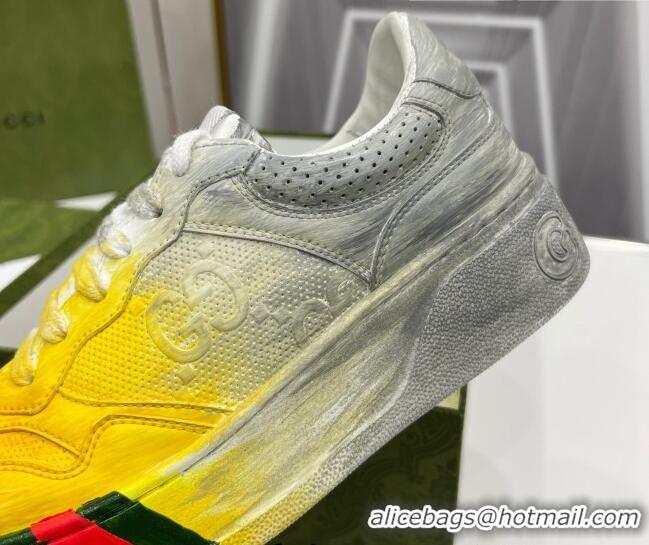 Purchase Gucci Chunky B GG Embossed Leather Sneaker 021601 Yellow/Grey