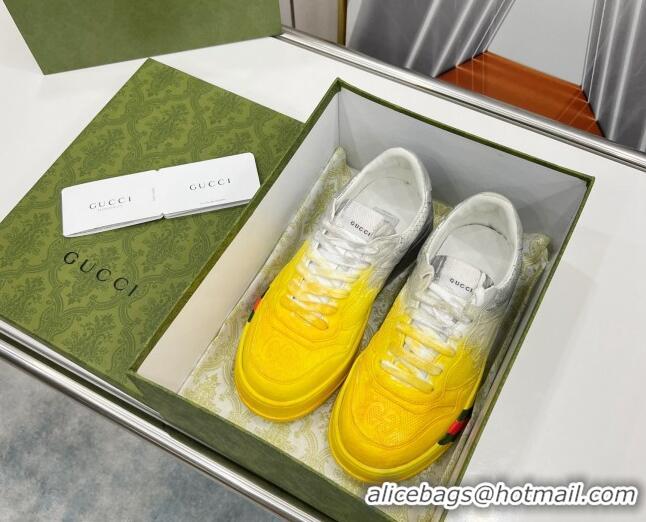 Purchase Gucci Chunky B GG Embossed Leather Sneaker 021601 Yellow/Grey