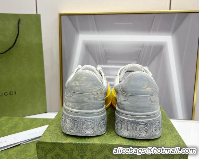 Purchase Gucci Chunky B GG Embossed Leather Sneaker 021601 Yellow/Grey