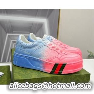 Best Grade Gucci Chunky B GG Embossed Leather Sneaker 021601 Blue/Pink