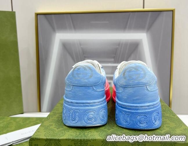 Best Grade Gucci Chunky B GG Embossed Leather Sneaker 021601 Blue/Pink