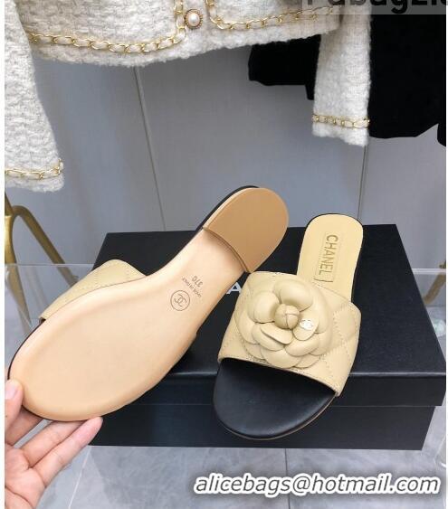 ​Top Quality Chanel Quilted Lambskin Slide Sandals 2.5cm with Bloom Charm C21509 Beige 2022