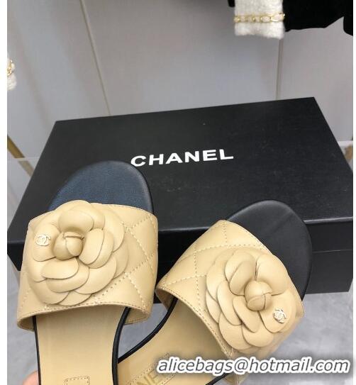 ​Top Quality Chanel Quilted Lambskin Slide Sandals 2.5cm with Bloom Charm C21509 Beige 2022