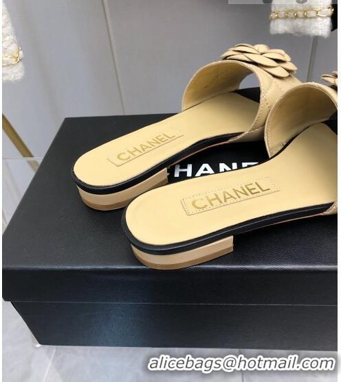 ​Top Quality Chanel Quilted Lambskin Slide Sandals 2.5cm with Bloom Charm C21509 Beige 2022