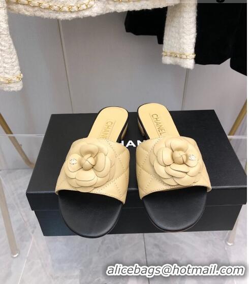 ​Top Quality Chanel Quilted Lambskin Slide Sandals 2.5cm with Bloom Charm C21509 Beige 2022