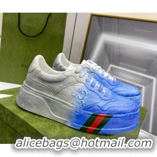 Low Price Gucci Chunky B GG Embossed Leather Sneaker 021601 Blue/Grey