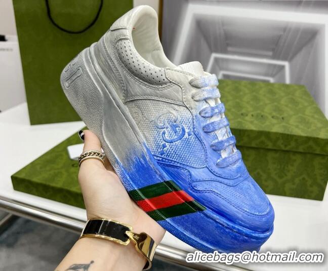 Low Price Gucci Chunky B GG Embossed Leather Sneaker 021601 Blue/Grey