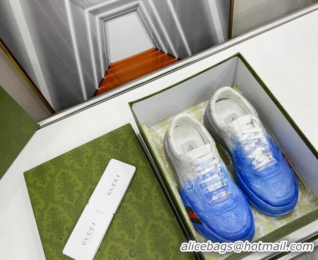 Low Price Gucci Chunky B GG Embossed Leather Sneaker 021601 Blue/Grey