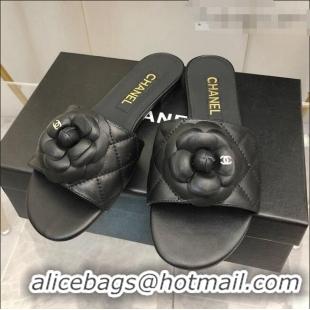 ​Shop Discount Chanel Quilted Lambskin Slide Sandals 2.5cm with Bloom Charm C21509 Black 2022