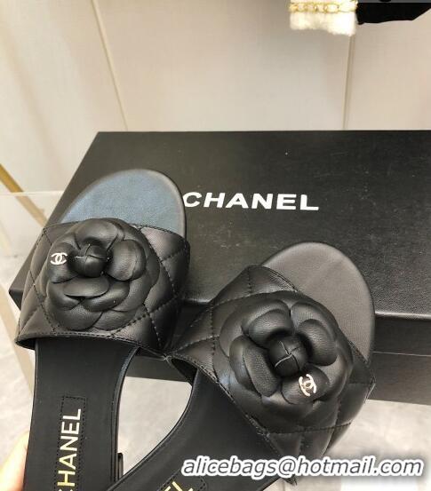 ​Shop Discount Chanel Quilted Lambskin Slide Sandals 2.5cm with Bloom Charm C21509 Black 2022