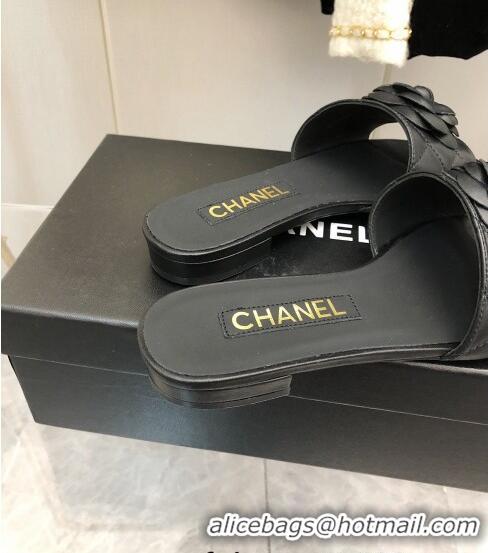 ​Shop Discount Chanel Quilted Lambskin Slide Sandals 2.5cm with Bloom Charm C21509 Black 2022