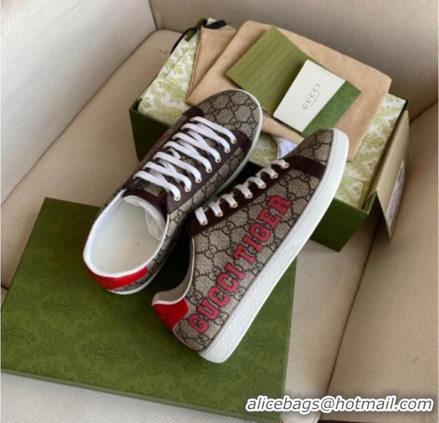 Super Quality Gucci Tiger Ace GG Canvas Sneakers Brown Leather 021608