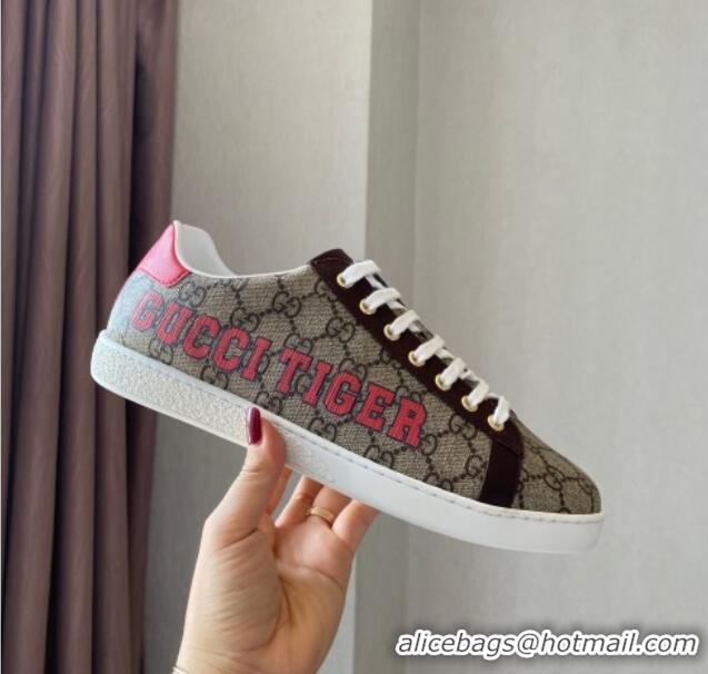 Super Quality Gucci Tiger Ace GG Canvas Sneakers Brown Leather 021608