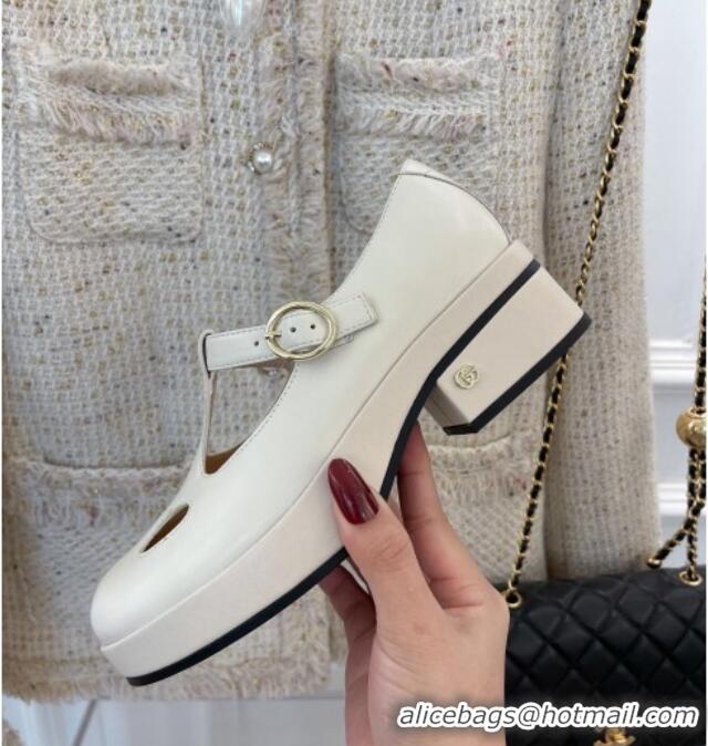 Top Quality Gucci Leather Mary Janes Pumps 4.5cm White 021610