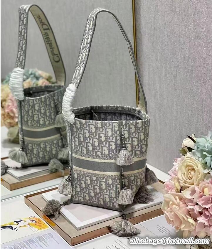 Dior Bubble Maple Leaf Embroidered Bucket Bag C1076 gray