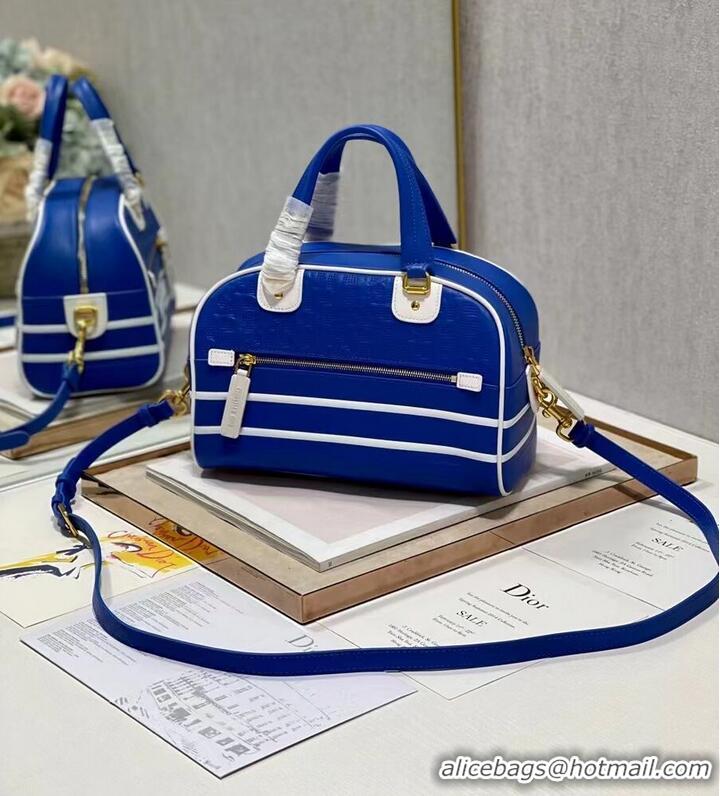 Traditional Specials DIOR medium Embossing leather tote Bag A9200 blue