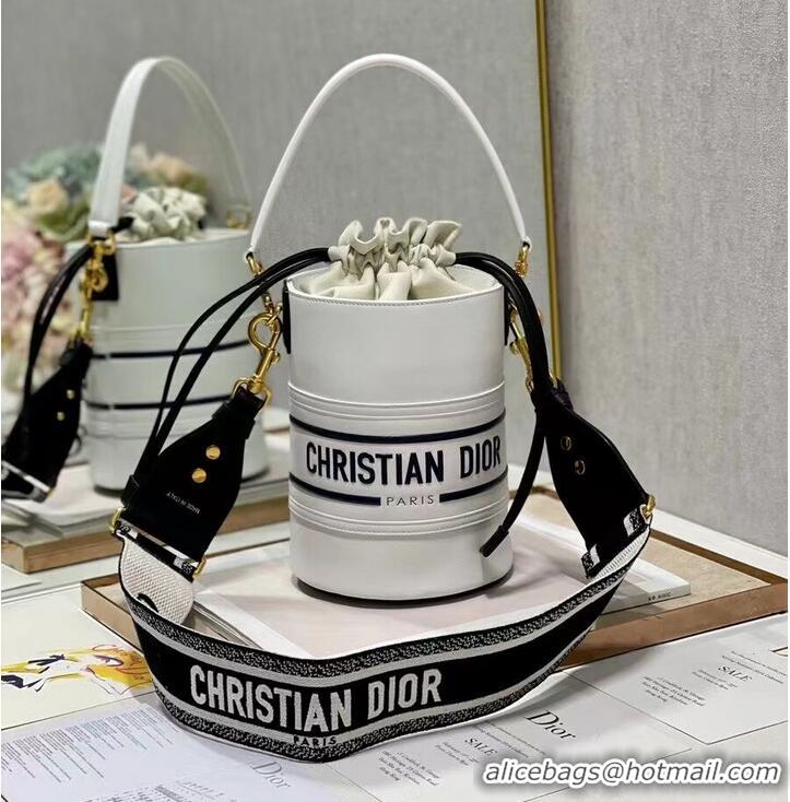 Famous Brand Dior Bubble Maple Leaf Calfskin Bucket Bag C9300 white