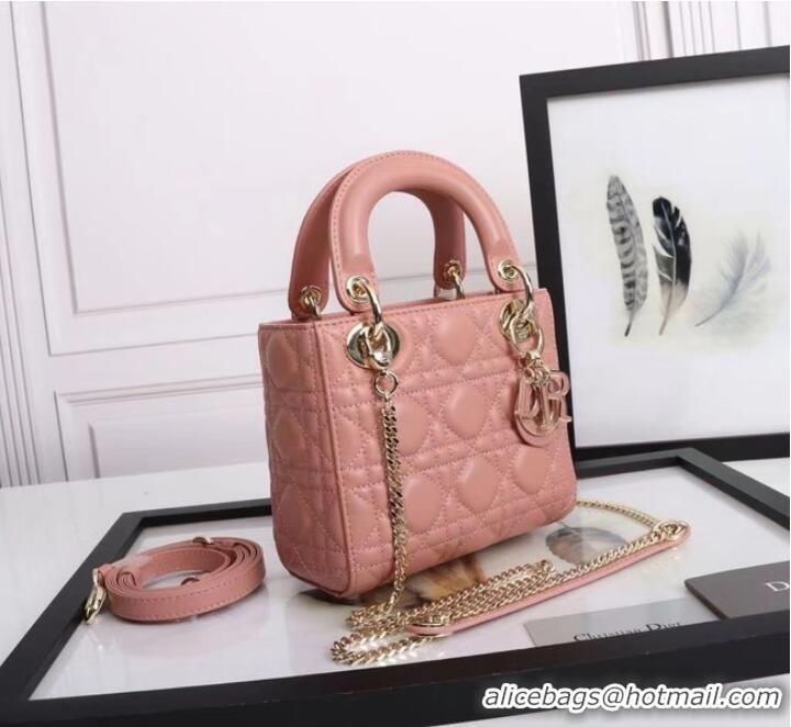 Well Crafted MINI LADY DIOR BAG Lambskin M0566OE pink&gold