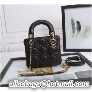 Famous Brand MINI LADY DIOR BAG Lambskin M0566OE black&gold