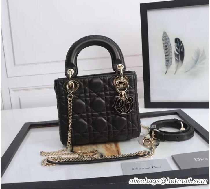 Famous Brand MINI LADY DIOR BAG Lambskin M0566OE black&gold