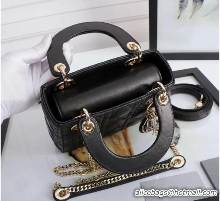 Famous Brand MINI LADY DIOR BAG Lambskin M0566OE black&gold