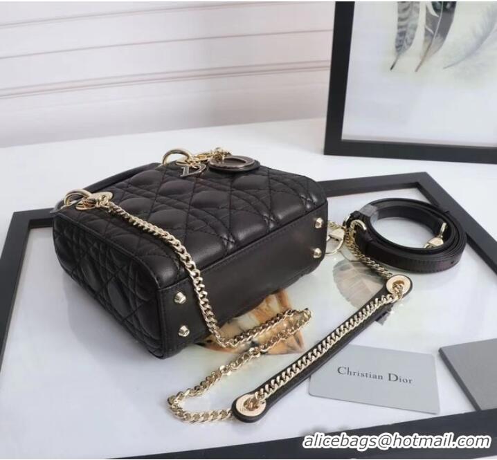 Famous Brand MINI LADY DIOR BAG Lambskin M0566OE black&gold