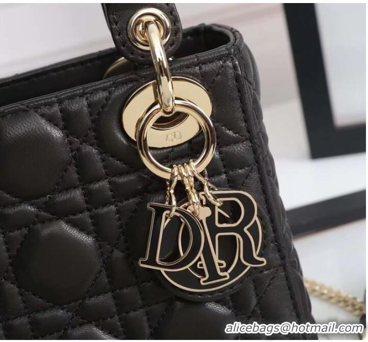 Famous Brand MINI LADY DIOR BAG Lambskin M0566OE black&gold