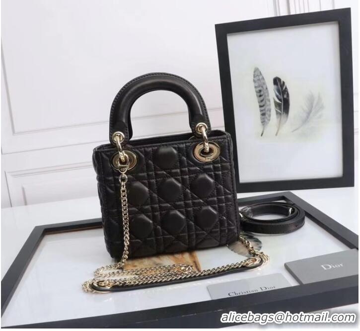 Famous Brand MINI LADY DIOR BAG Lambskin M0566OE black&gold