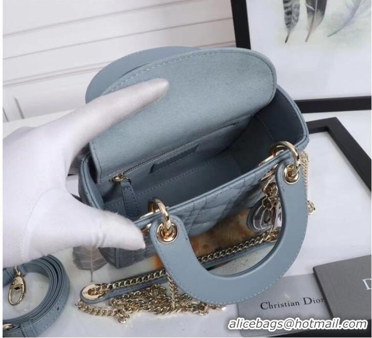 Top Grade MINI LADY DIOR BAG Lambskin M0566OE light blue