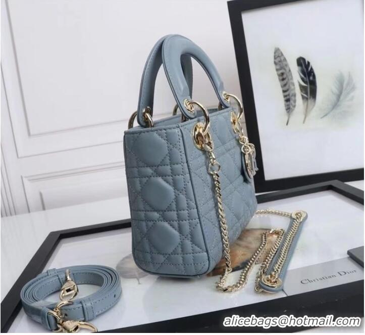 Top Grade MINI LADY DIOR BAG Lambskin M0566OE light blue