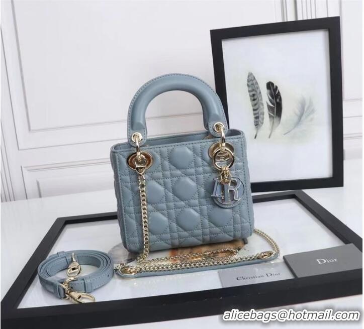 Top Grade MINI LADY DIOR BAG Lambskin M0566OE light blue