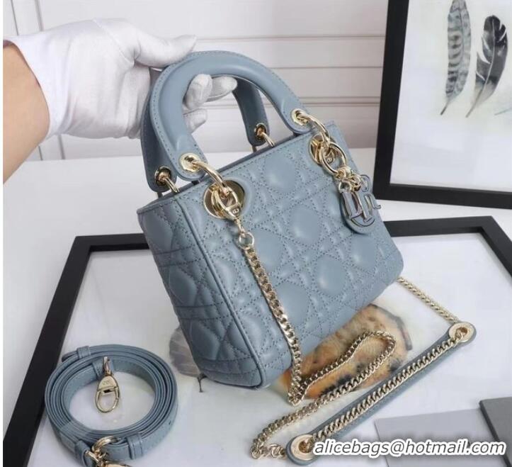 Top Grade MINI LADY DIOR BAG Lambskin M0566OE light blue