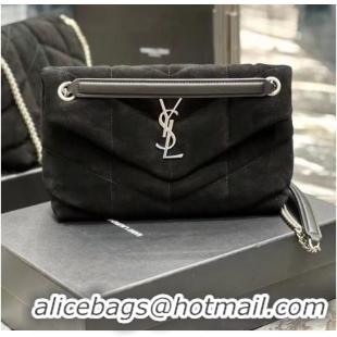 Good Quality Yves Saint Laurent LOULOU PUFFER BAG SUEDE Y577476 Black