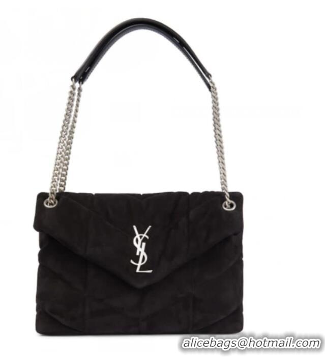 Good Quality Yves Saint Laurent LOULOU PUFFER BAG SUEDE Y577476 Black