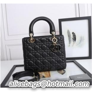 Top Quality MEDIUM LADY DIOR BAG Cannage Lambskin M0565E black