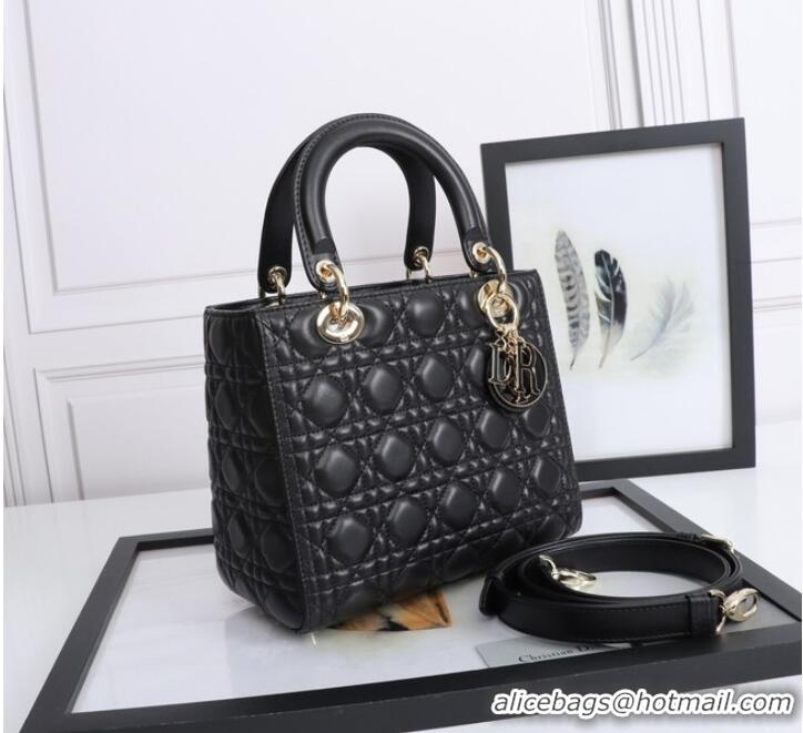 Top Quality MEDIUM LADY DIOR BAG Cannage Lambskin M0565E black