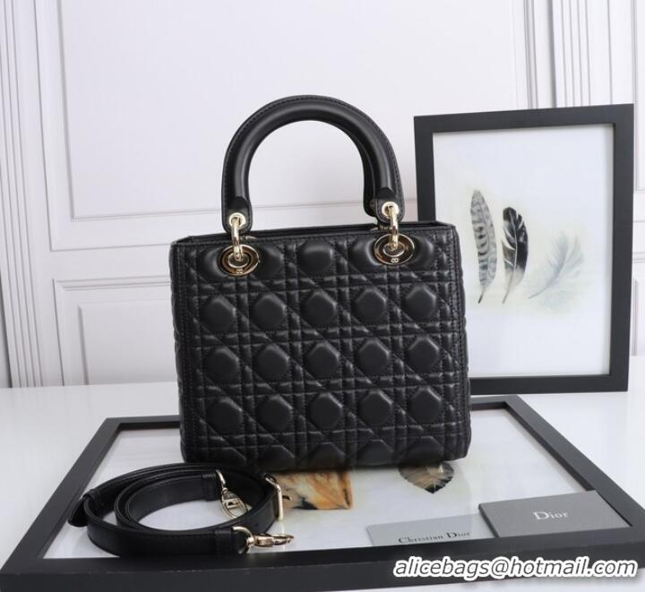 Top Quality MEDIUM LADY DIOR BAG Cannage Lambskin M0565E black