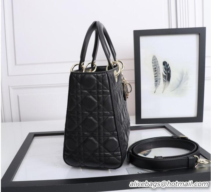 Top Quality MEDIUM LADY DIOR BAG Cannage Lambskin M0565E black