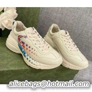 Low Price Gucci Rhyton Sneakers with Star Rianbow Ivory White  021914