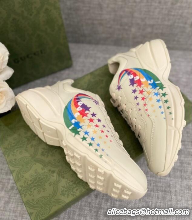 Low Price Gucci Rhyton Sneakers with Star Rianbow Ivory White  021914