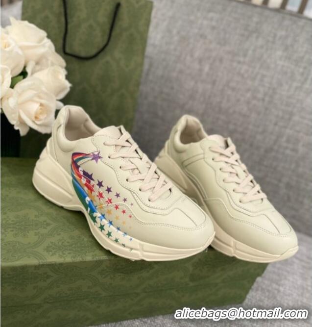 Low Price Gucci Rhyton Sneakers with Star Rianbow Ivory White  021914