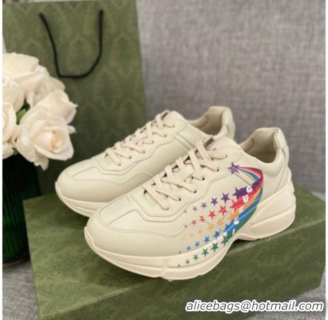 Low Price Gucci Rhyton Sneakers with Star Rianbow Ivory White  021914