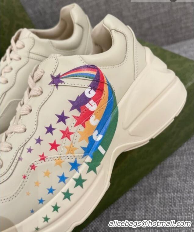 Low Price Gucci Rhyton Sneakers with Star Rianbow Ivory White  021914