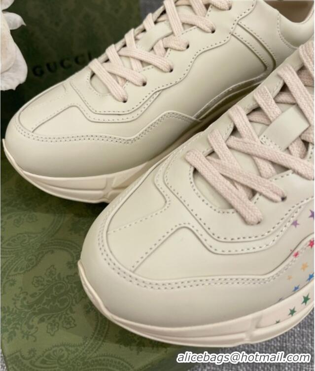 Low Price Gucci Rhyton Sneakers with Star Rianbow Ivory White  021914