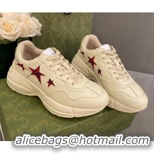 Low Cost Gucci Rhyton Sneakers with GG Star Ivory White 021915